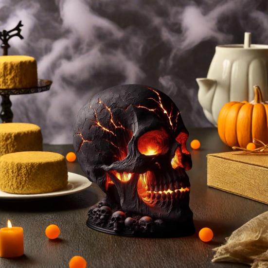 Skalle Bordlampe Gotisk Magma Skallelampe Skummel LED Menneskeskalle Bordlys for Halloweenfest Manteldekorasjon