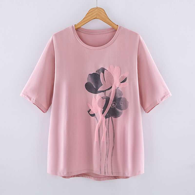 Women's Short Sleeve T-Shirt Cotton Loose Printing Female Tee Large Size Summer