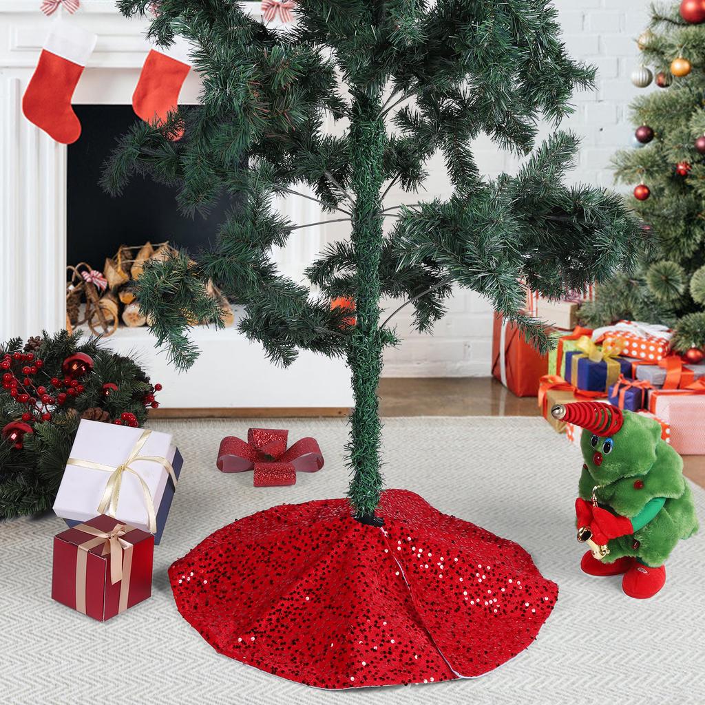 Christmas Tree Skirt with Small Sequins Red Tree Skirts Sparkling Sequin Tree Skirt for Christmas New Year Festival Family Party