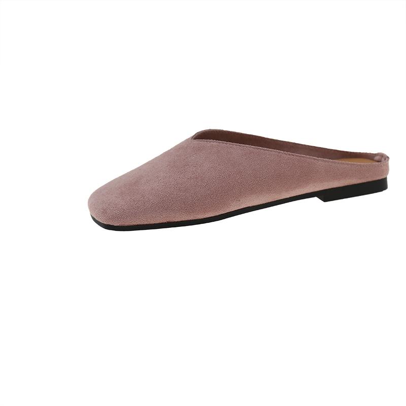 

Модные полуобнаженные женские туфли Baotou 2025 Весна и осень новые универсальные и простые удобные туфли-мюли на плоской подошве с квадратным носком 42 розовый