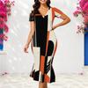 Women Plus Size Geometric Printed V Neck Short Sleeve Fitted Fishtail Dress Black Orange White
