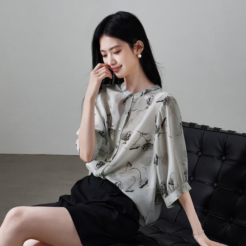 SOFSIL Women's 100% Mulberry Silk Botanical Print Blouse