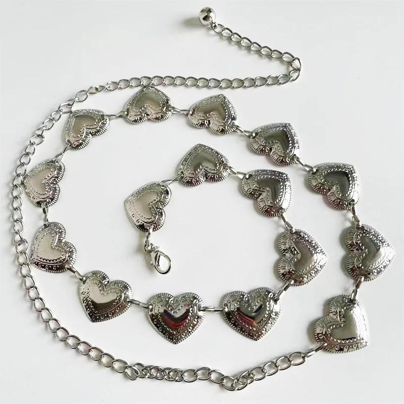 

Vintage Women Waist Belt Female Metallic Love-Heart Chain Belt Tassel Waist Chain Belt Women Decorative Metal Body Jewelry 110cm