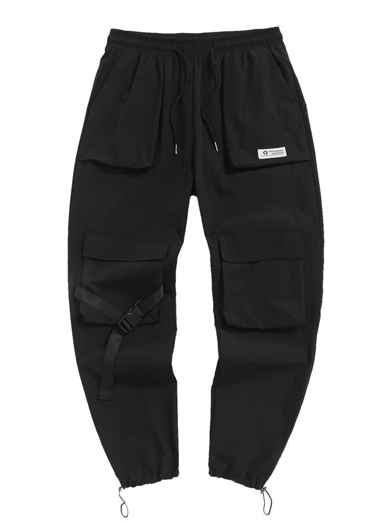 

ZAFUL Buckle Strap Multi-pocket Solid Color Cargo Pants XXL чёрный