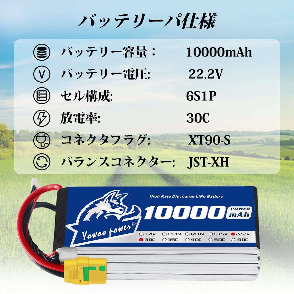 YoWoo 22.2V 10000mAh 30C 6S LiPo Pack with XT90-S Plug for DJI S800, DJI S900, S1000, Walkera QR, X800, and Other Multicopters (7.09 x 2.76 x 2.01