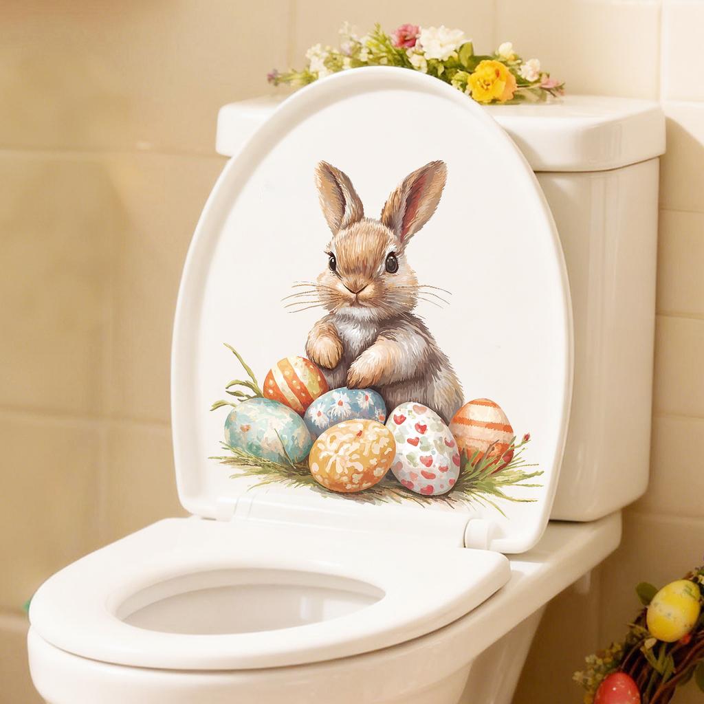 Cartoon Easter Bunny Easter Egg Bathroom Toilet Flower Self-adhesive Wall Sticker