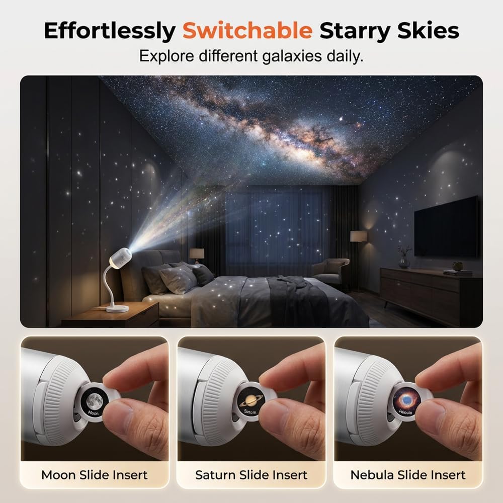 2-in-1 Mini Galaxy Night Light Projector with Adjustable Brightness for Bedroom Ceiling Wall Room Decor
