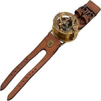 Vintage Nautical Steampunk Sunrial Compass Wrist Watch W/δερμάτινο βραχιόλι Handmade Collection Sunrial Compass Nautical