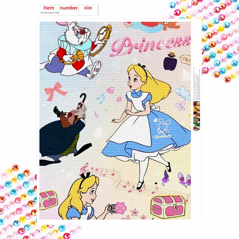 Disney Diamond Painting Kit, 5D Alice In Wonderland Wall Decoration Art Gift for Living Room, Bedroom, Study Room, Etc.