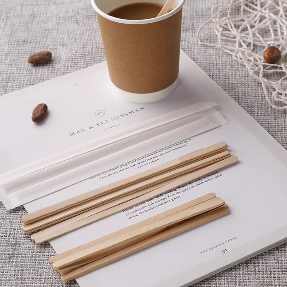 100Pcs New 14/18cm Coffee Stirrer Sticks Disposable Single Package Wooden Coffee Stirrers Drinking Stir Coffee Supply