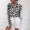 Blusa estampa leopardo feminina chique casual manga comprida gola virada para baixo escritório senhora vintage tamanho grande