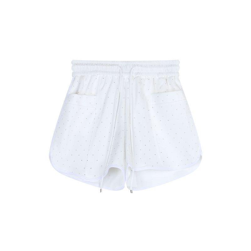 

Elastic Women s Casual Summer High-waisted Loose Sports Wide-leg Shorts S білий