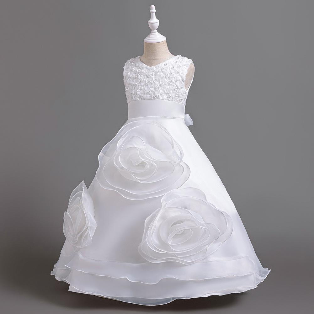 Girls' Long Dresses Big Flower Small Pearl Princess Dresses Walking Host Party Dresses Skirts 8623  Little Girl's Favourite Dress Dresses