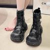 Fashion 8CM Fashion Women's Leather Punk Style Ankle Boots Autumn Winter Heels Chunky Sneakers High Platform Zip Motorcycle Boots Woman