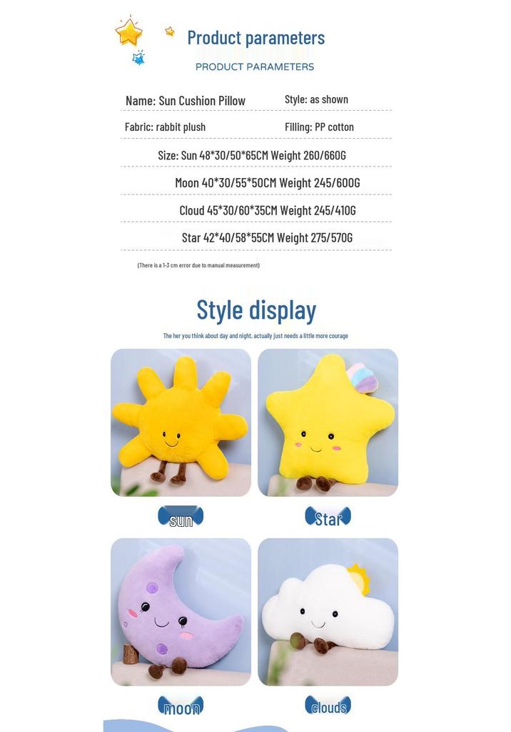 Nordic Style Sun, Moon & Star Plush Toy Cushion Set