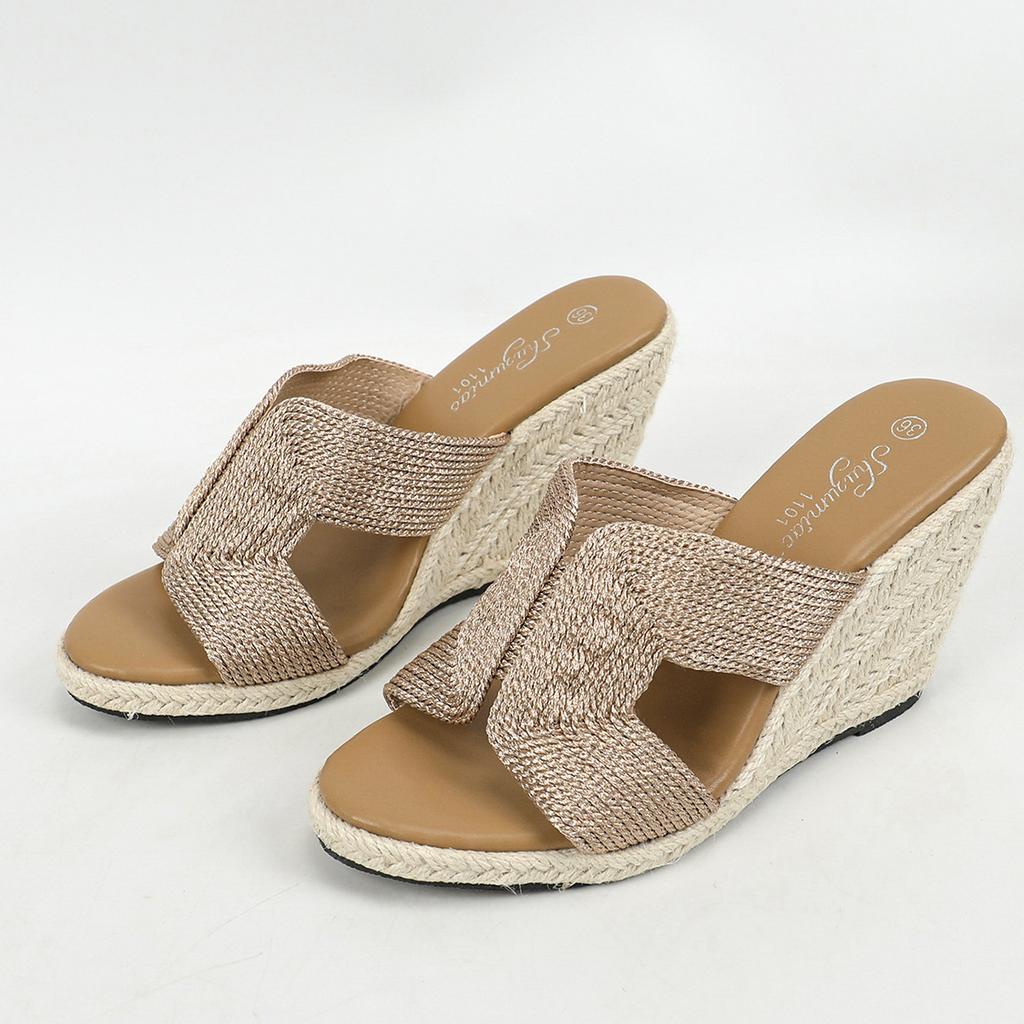 Women's Wedge Sandals Hemp Rope Sexy New Fashion Simple Wedge Heel Waterproof Table Linen Straw Mop LFD-11011-10