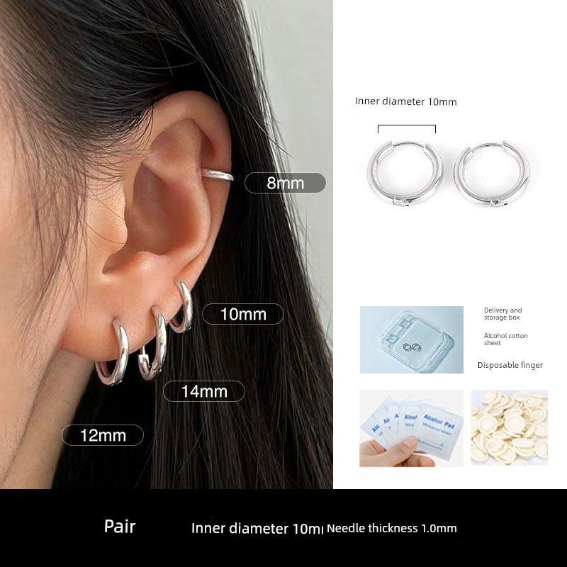 

Medical Titanium Steel Simple Bracelet Women s Non-Fading Anti-Allergy Ear Studs Gold inner diameter 8mm pair