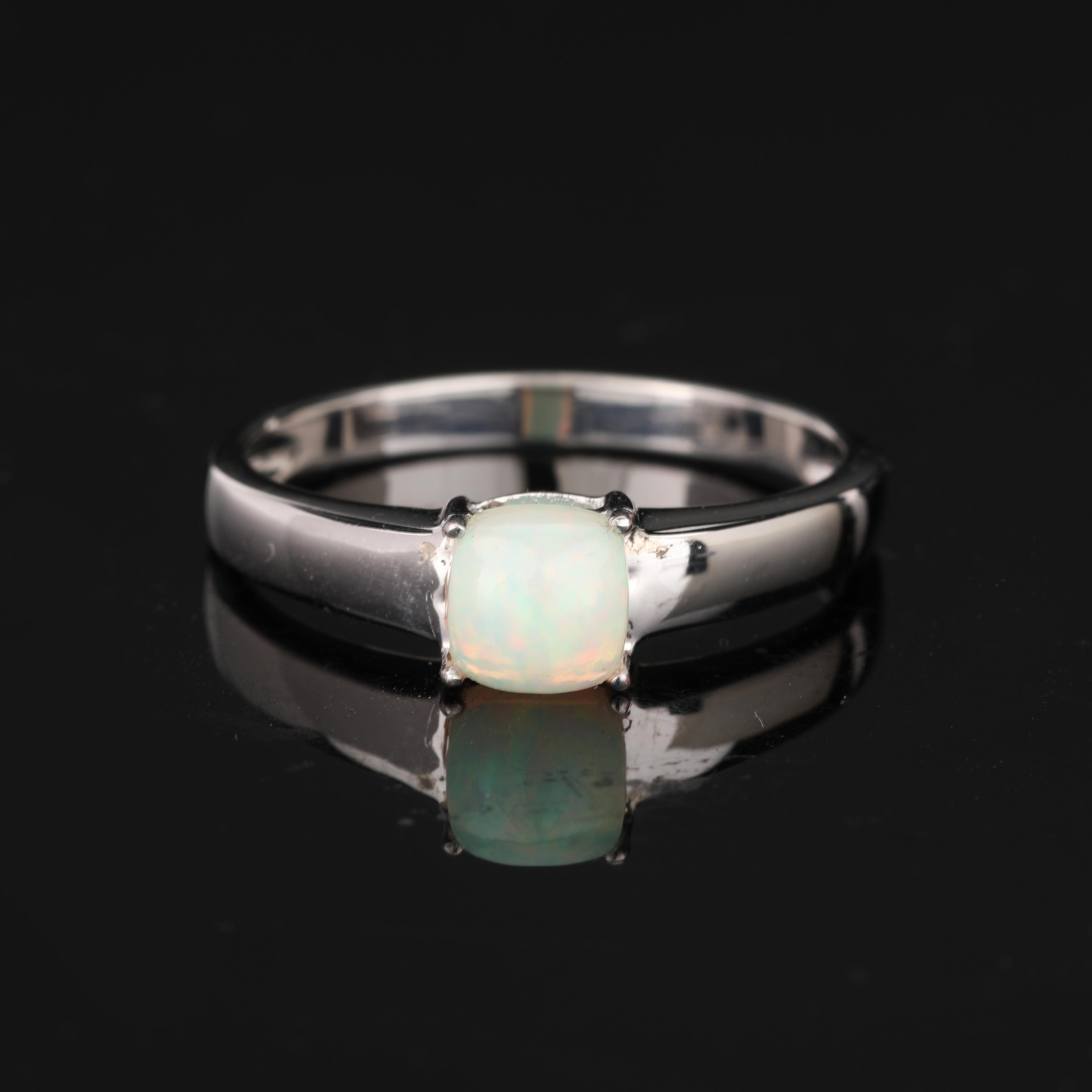 

Natural Ethiopian Opal Cushion Ring 925 Sterling Silver Minimal Fine Jewelry Gift for Her 6 срібний