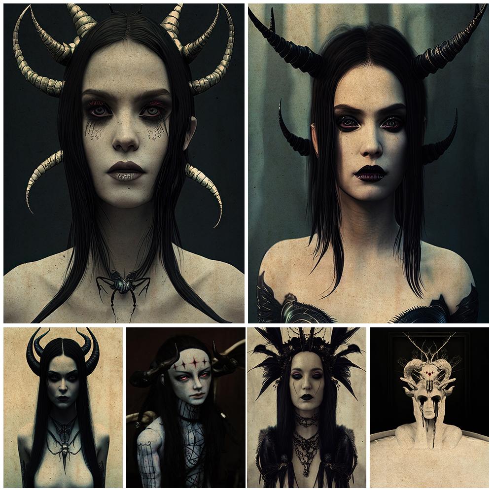 

Очаровательная ведьма в стиле ретро, ​​настенная живопись на холсте, темная фэнтези, художественные постеры и печать ведьм, шаман, украшение для дома