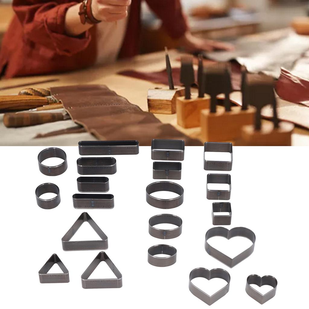 20PCS Leather Die Cutter Round Quadrate Hearts Leather Cutting Dies High Carbon Steel Punching Die Set for Cut Leather