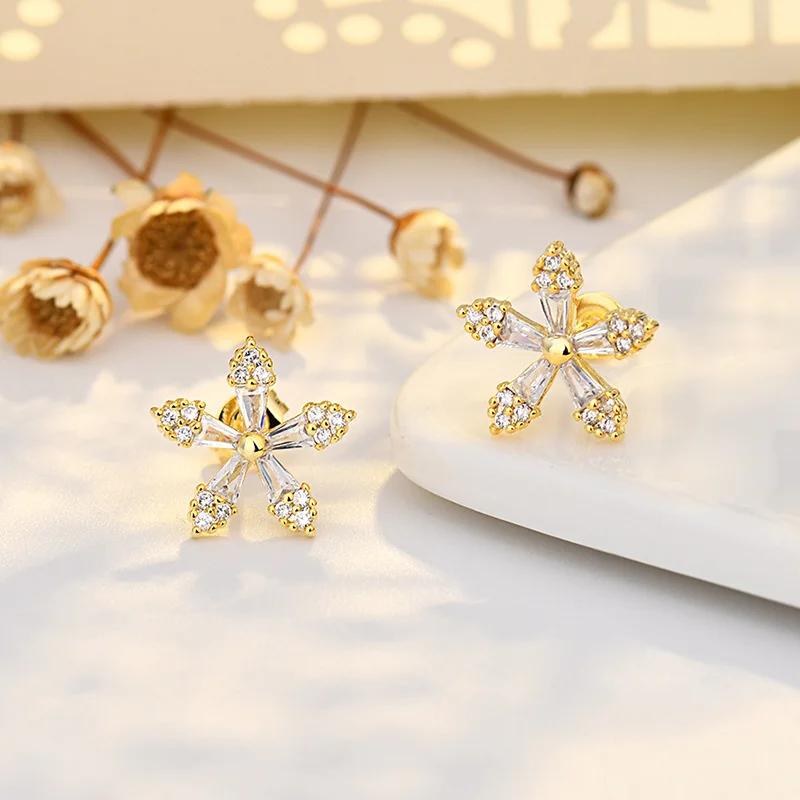 Imitation Zircon Flowers Stud Earrings for Women Small Crystal Earring Pretty Jewelry Accessories