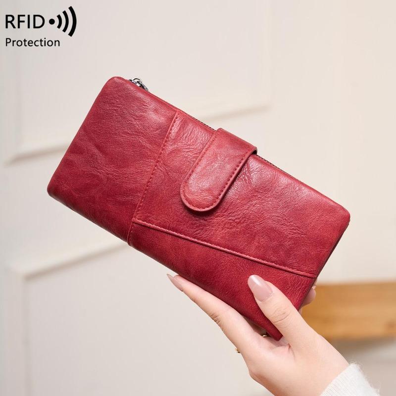 Damen Langbörse Anti-Diebstahl Blinkend RFID-Kartenetui PU-Leder Münzbörse Clutch Tasche Kartenhalter Geldklammer Multifunktionale Herrenbörse