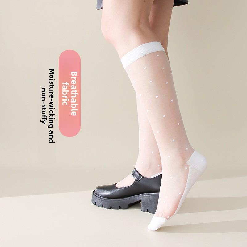 5 par glasstrumpor Barn Långa Sommar Tunna Prickiga Frottéstrumpor Små Prickiga Vadstrumpor