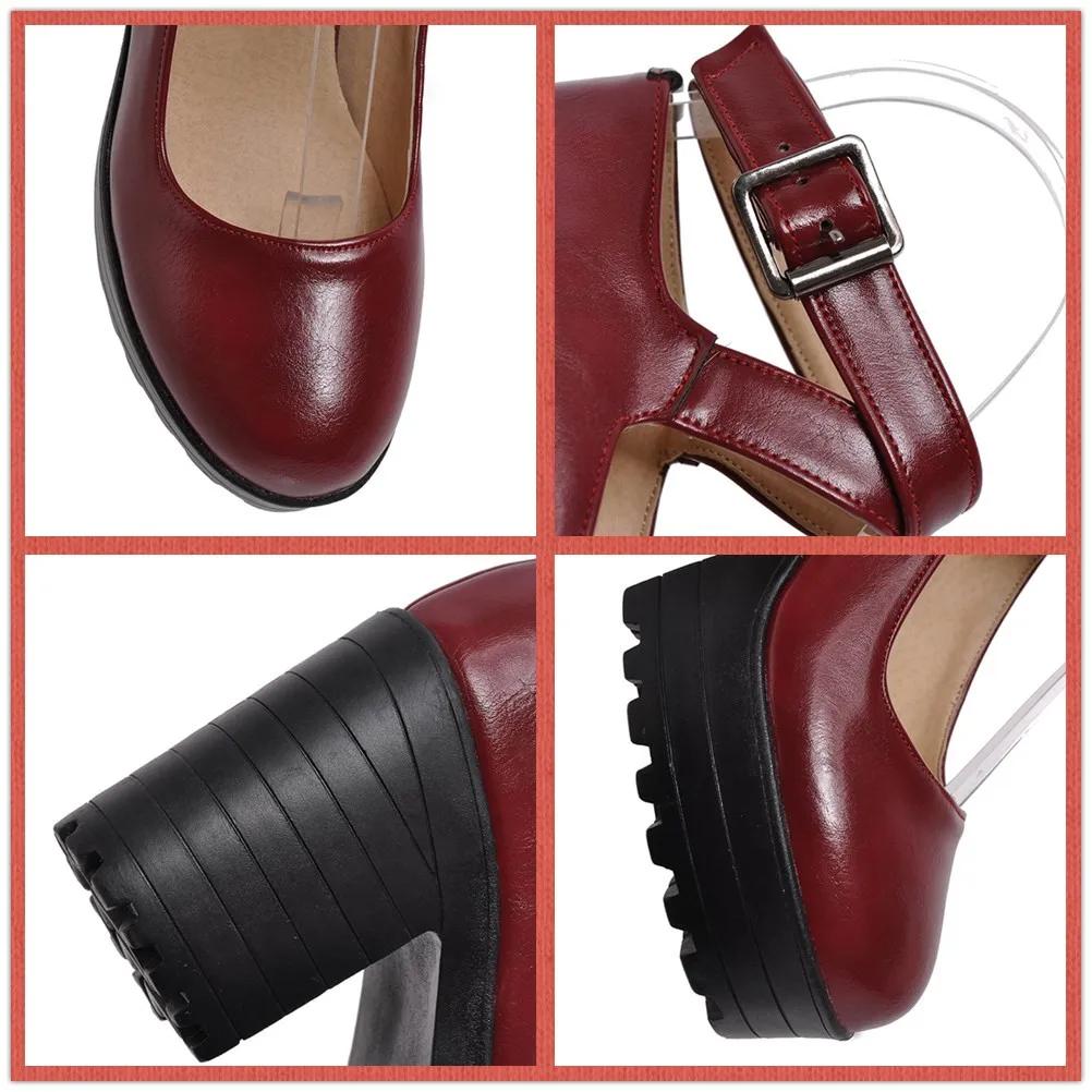 Fashion 2025 Thick Heels Ankle Strap Platform Women Pumps Spring Fall Leisure Female Punk Goth Round Toe Casual Black Shoes for Women