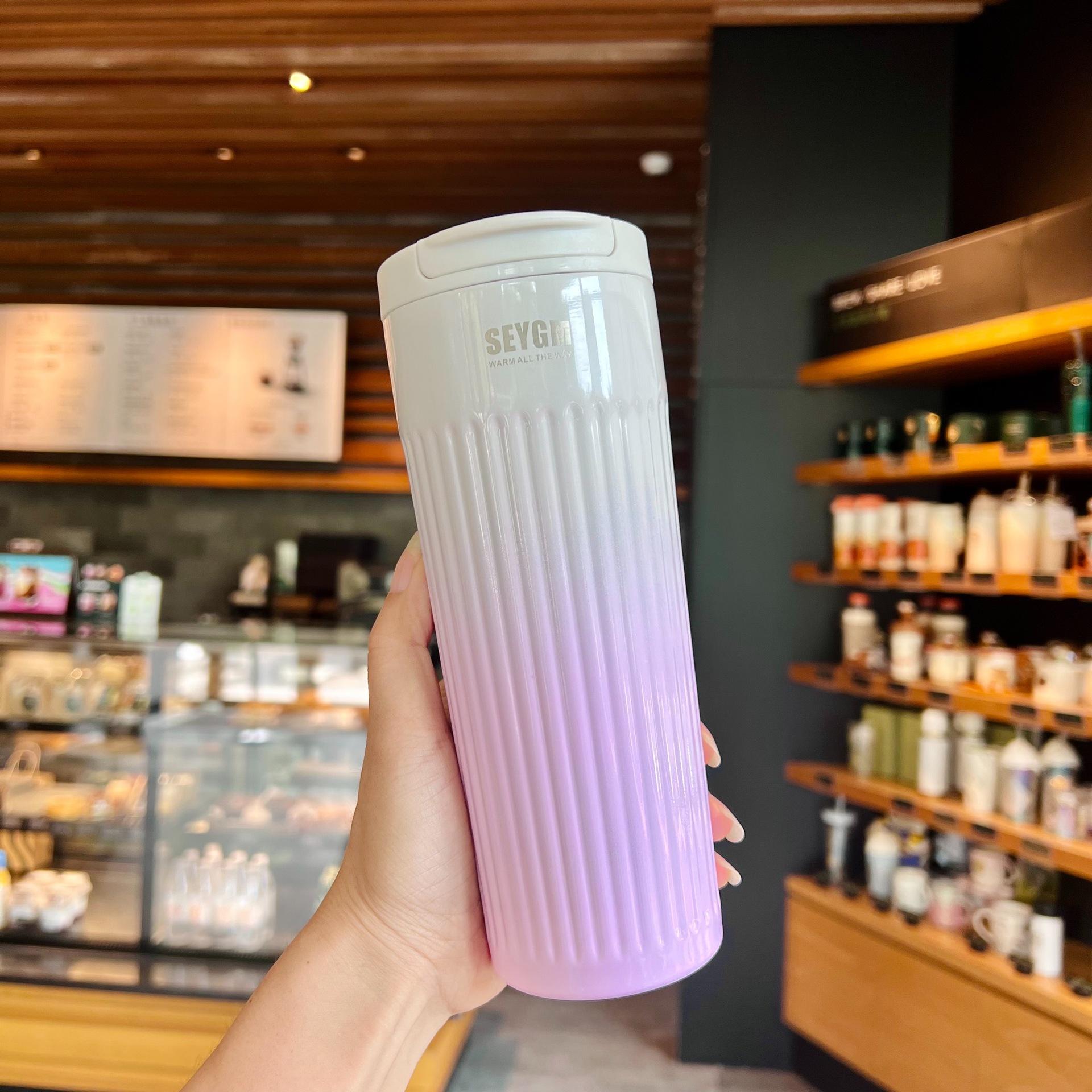 500ML Gradient Stainless Steel Coffee Thermos Leakproof Vacuum Flask Travel Mug For Girls Thermal Cup 500ml