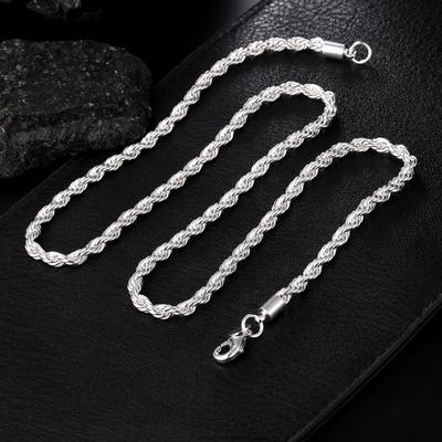 16/18/20/22/24 Inch 4mm Twisted Rope Chain 925 Sterling Silver Wedding Necklace