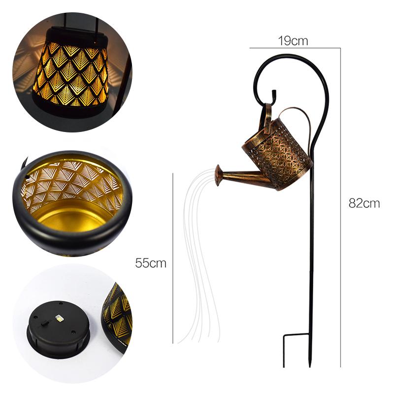 Solar-Sterne für den Außenbereich, Gartenkunst, Licht, Gartengießkanne, String, ausgehöhlte Eisendusche, LED-Leuchten, Lampe, Hausgarten-Dekoration