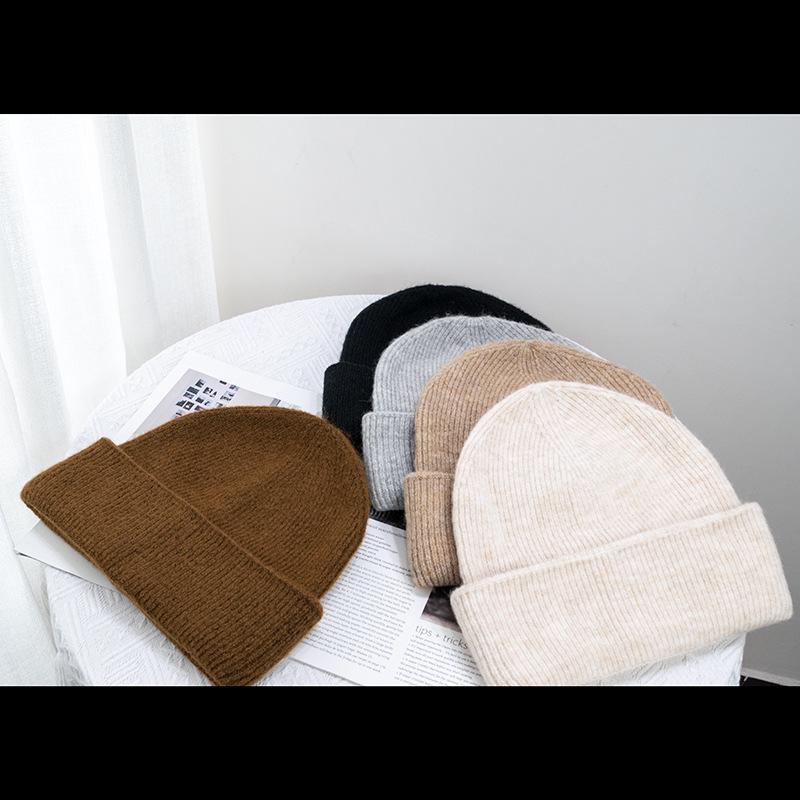 Women's Large Wool Knit Hat | Korean Style, Face-Framing, Solid Color - Trendy Postpartum Beanie