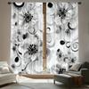 2 st Bohemiska Svarta Blomstertryckta Gardiner med Stångficka – för Sovrum   Vardagsrum   Kök   Kontor & Fönster