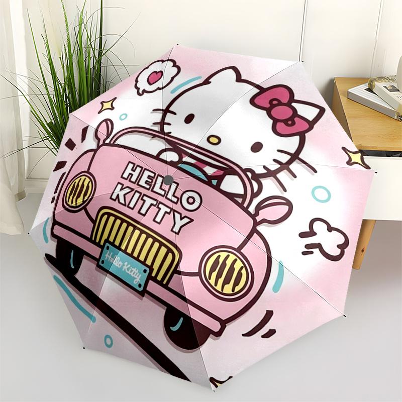 1pc Hello Kitty Pink Car Automatic Folding Umbrella - Portable 3-Fold Design with Iron Frame, Perfect for Outdoor Use, Festive Gifts, Travel, Daily Us