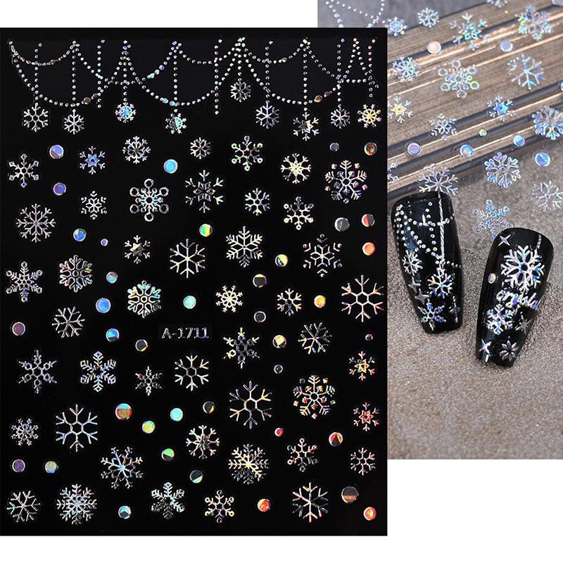 1Sheet Christmas Decorations 2026 New Year Nail Stickers Press On Nails Laser Snowflake Snowman Christmas Tree 3D Nail Decal