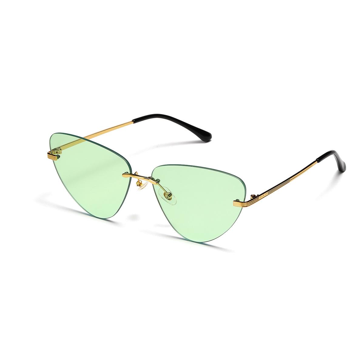 

Очки без оправы Металлические Кошачий глаз Цветные Солнцезащитные очки Женские Вечерние Солнцезащитные очки зелёный