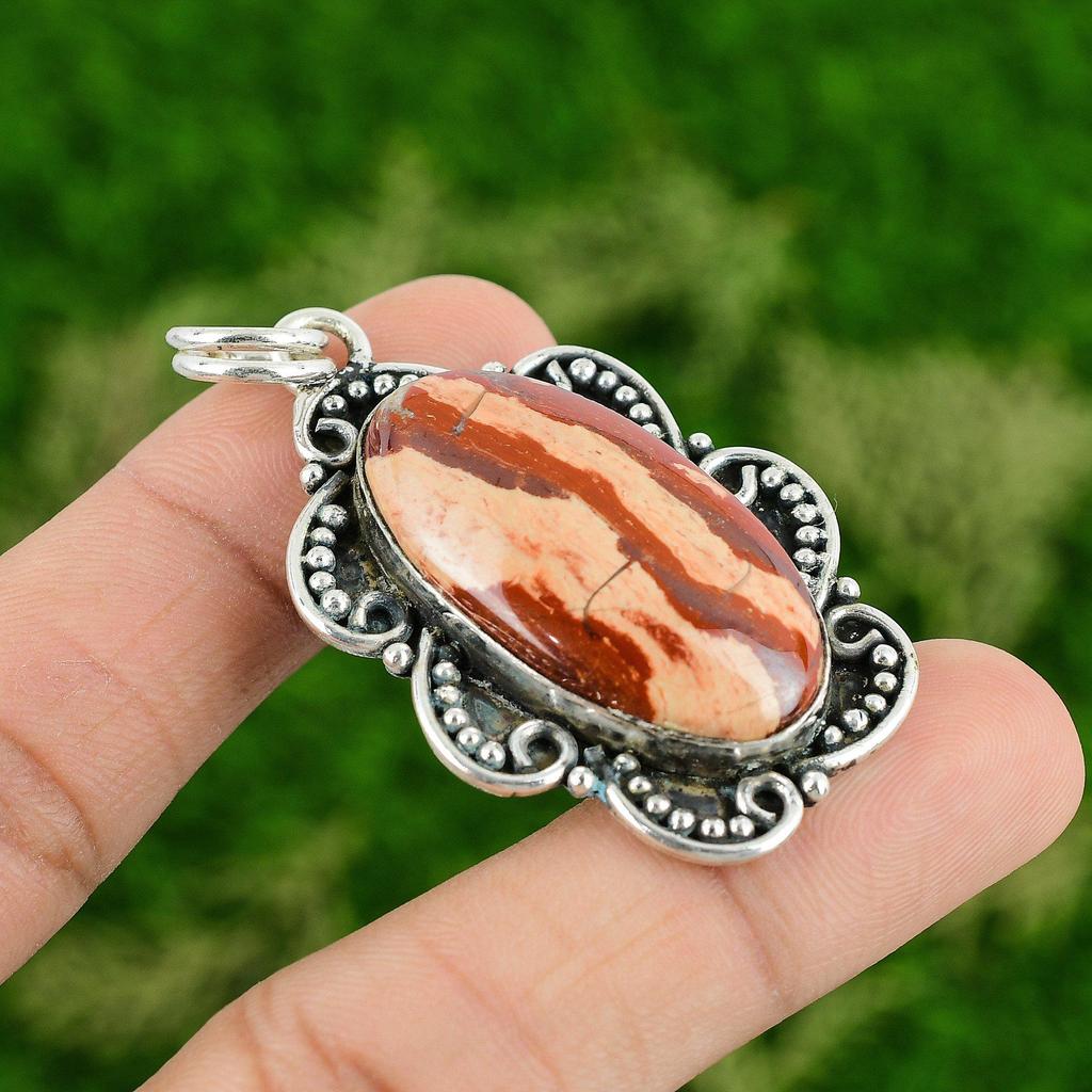 Daughters Day Deal 925 Silver Red Snakeskin Jasper Gemstone Wife Pendant Jewelry