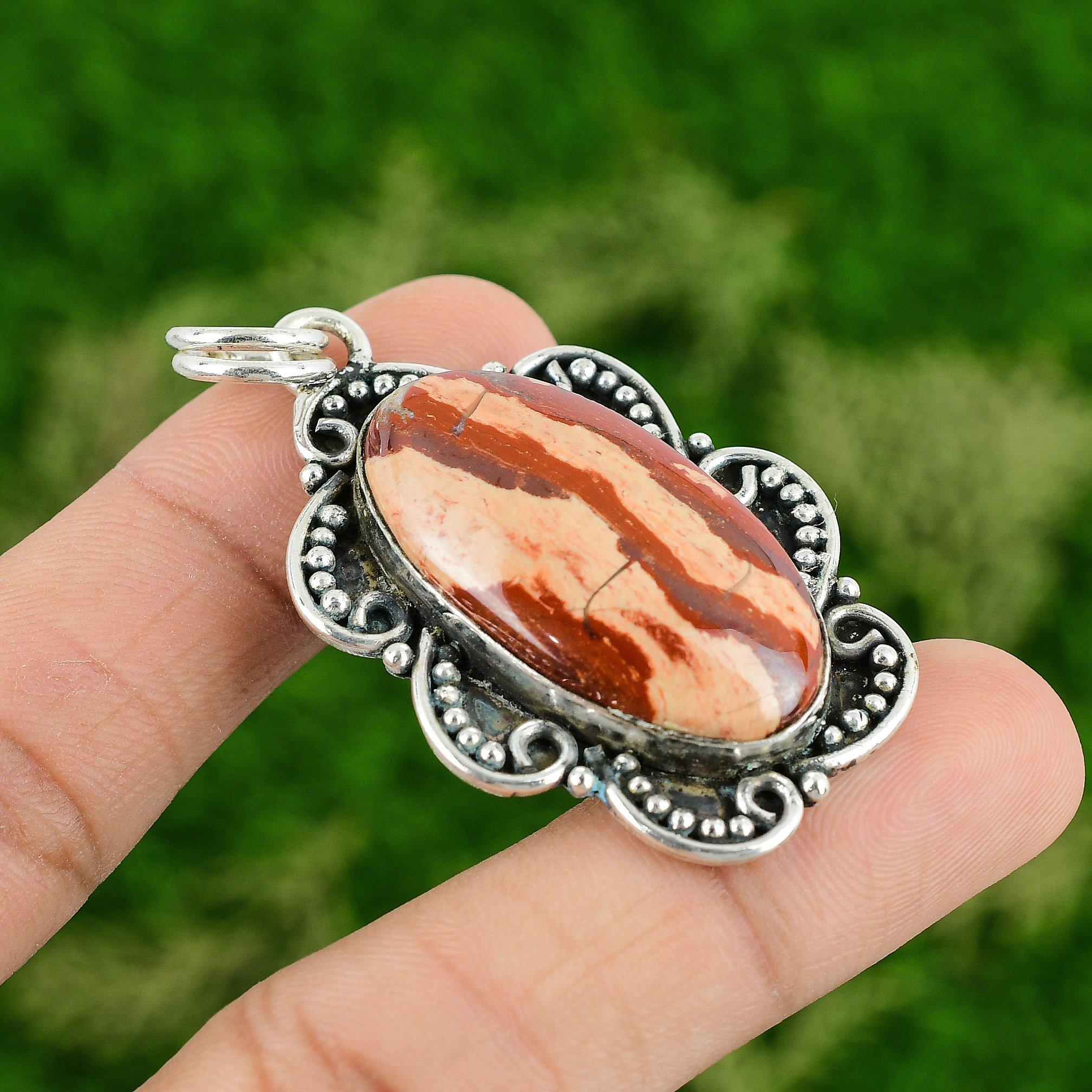 

Сделка ко Дню дочерей 925 Серебро Красная Яшма Змеиной кожи Драгоценный камень Жена Подвеска Ювелирное изделие