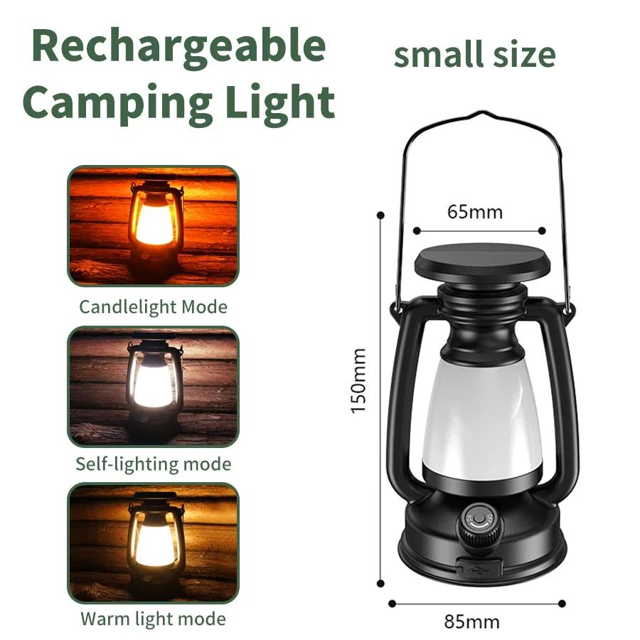 Portable Camping Lanterns USB Rechargeable Solar Charging Camping Light Dimming Outdoor Hanging Tent Light Hiking Fishing Lamp
