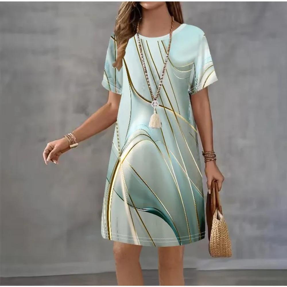 Creative Colorful Patterns 3D Printing Dresses Women Fashion Summer Loose Plus Size Comfortable Breathable Short Sleeve Dresse