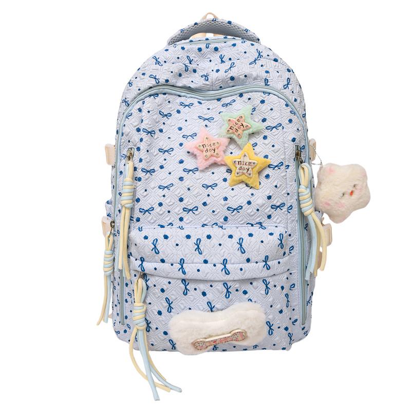 

Cartoon Backpack Women s Bow Lightweight Backpack Campus Student Schoolbag білий