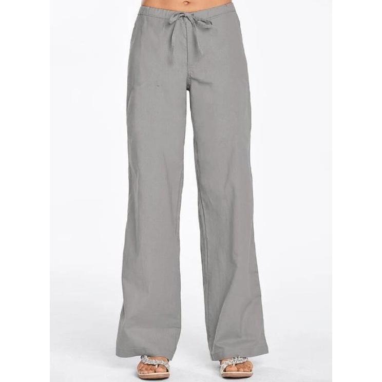 Women's Solid Color Lace-up Pocket Loose Casual Wide Leg Linen Pants Women