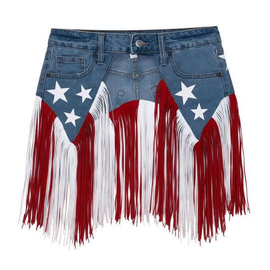 250th Patriotic Denim Belt Fringe Stripes Fringe Stars And Belt Western Style 3XL