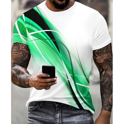 2024 Nueva Camiseta de Hombre 3D Estampado a Rayas Sudaderas Tops Verano Cuello O Casual Manga Corta Camisetas blancas estampadas con degradado