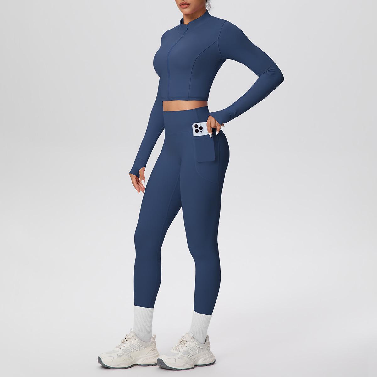 

Breathable Zipper Jacket & High-Waisted Yoga Pants Set Extra Large