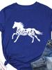 Wildblumen Pferde Print Damen T-Shirt Kurzarm O-Ausschnitt Locker Damen T-Shirt Damen T-Shirt Oberteile Kleidung Camisetas Mujer