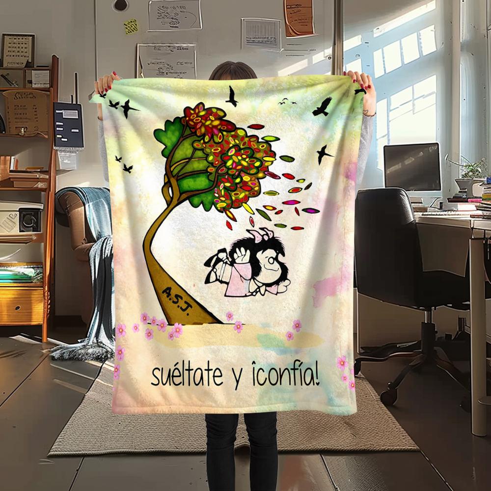 1pz Coperta in Flanella con Stampa Mafalda, Alta Qualità per Tutte le Stagioni, Arredamento per la Casa, Calore e Comfort, Perfetta per Regali di Natale
