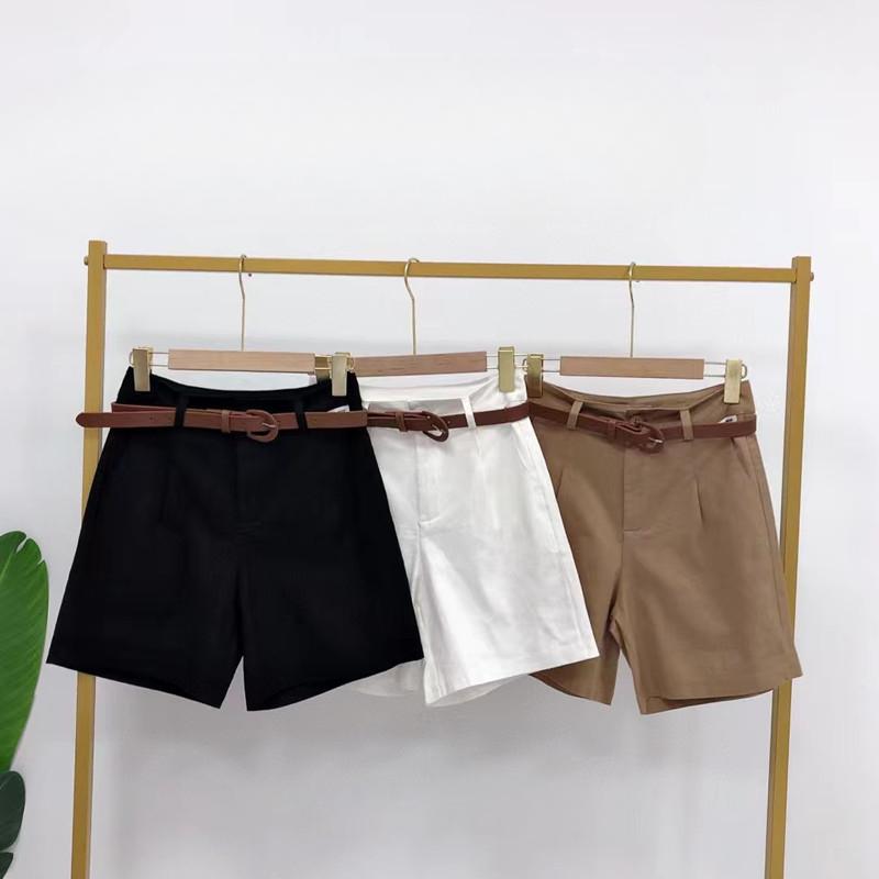 New Five-point Pants Mid-length Pants A-line Casual British Style High Waist Loose Thin Wide-leg Shorts for Women