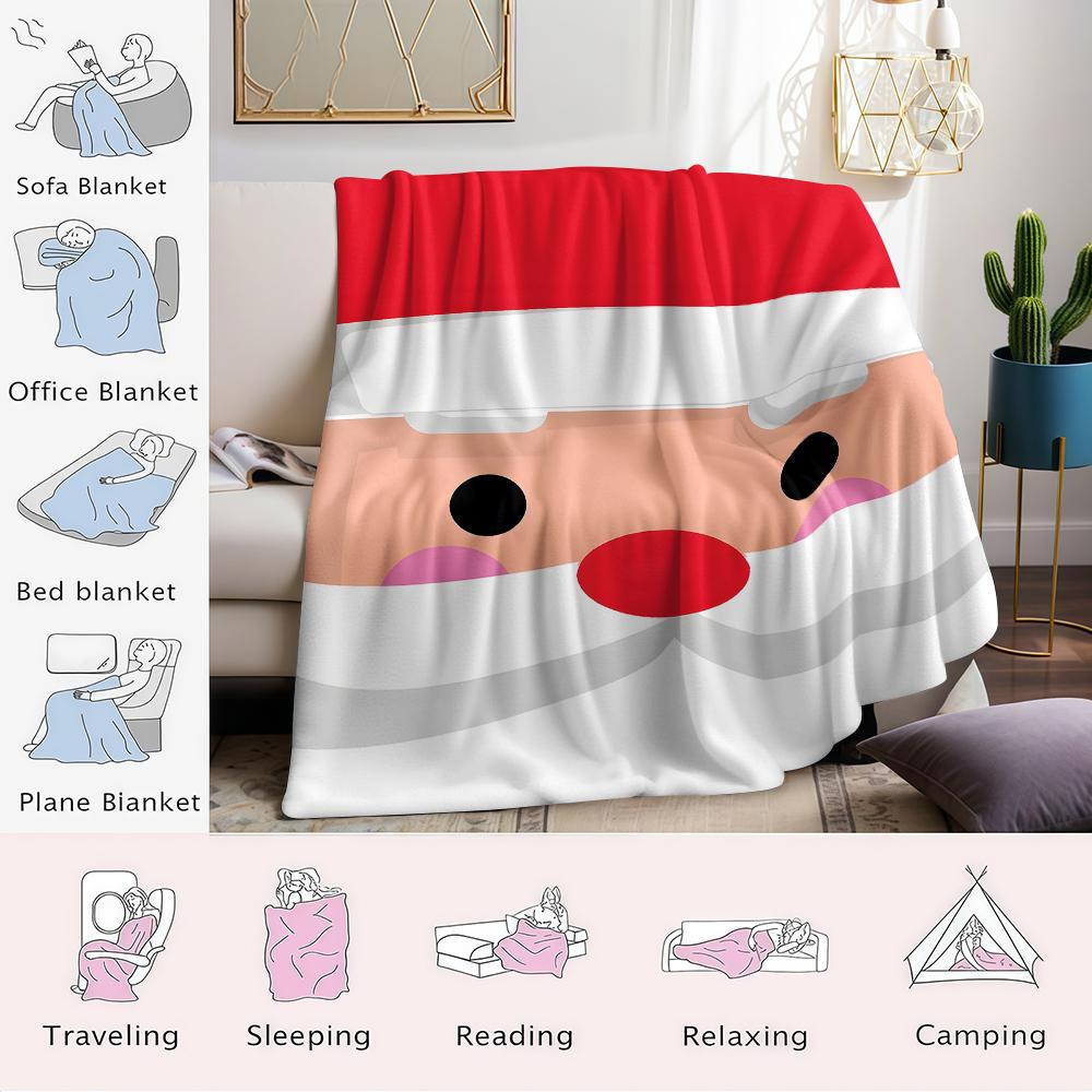 Cute Santa Face Flannel Blanket Warm Soft Halloween Christmas Couch Warm Cozy Decorative Decor Gift for All Season
