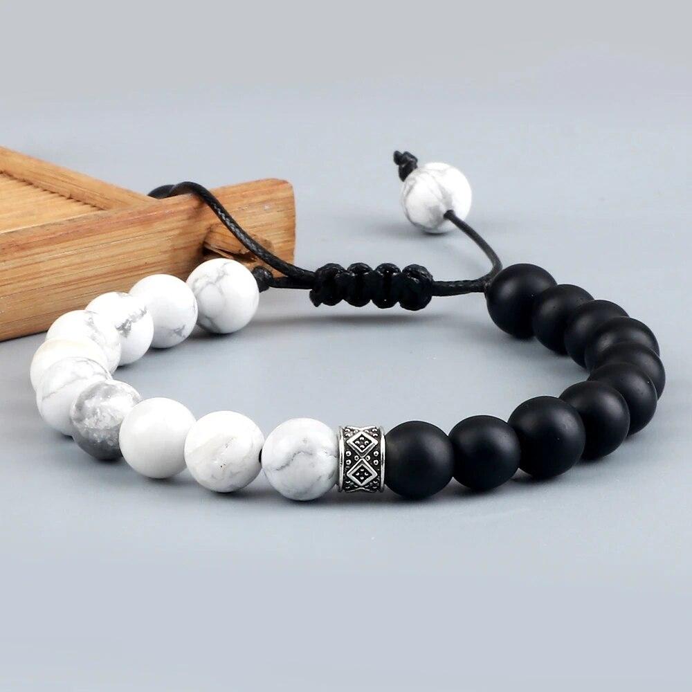 Trendy White Men Beads Bracelet Handmade Natural Tiger Eye Lava Stone Onyx Strand Adjustable Bracelets Women Yoga Energy Jewelry